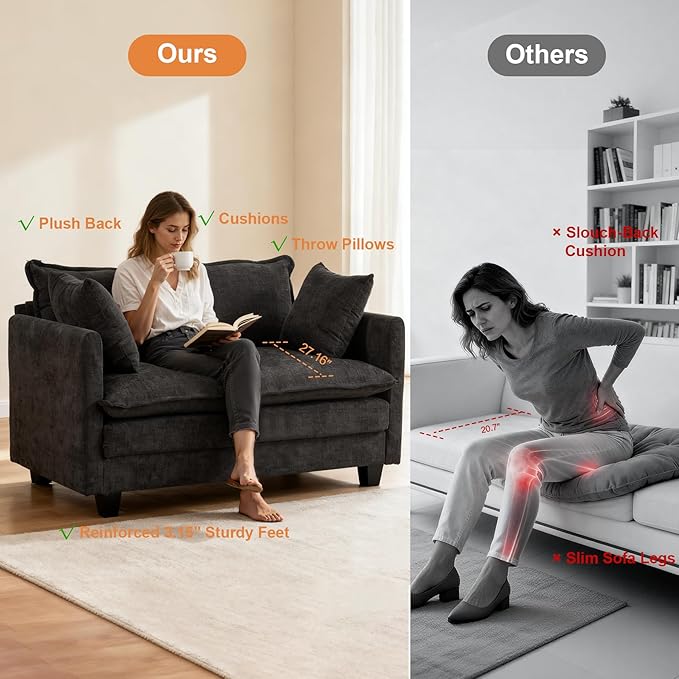 Loveseat Sofa Cloud Sofa Couch 50'', Modern Loveseats 2 Seat Couch 27" Deep Seat