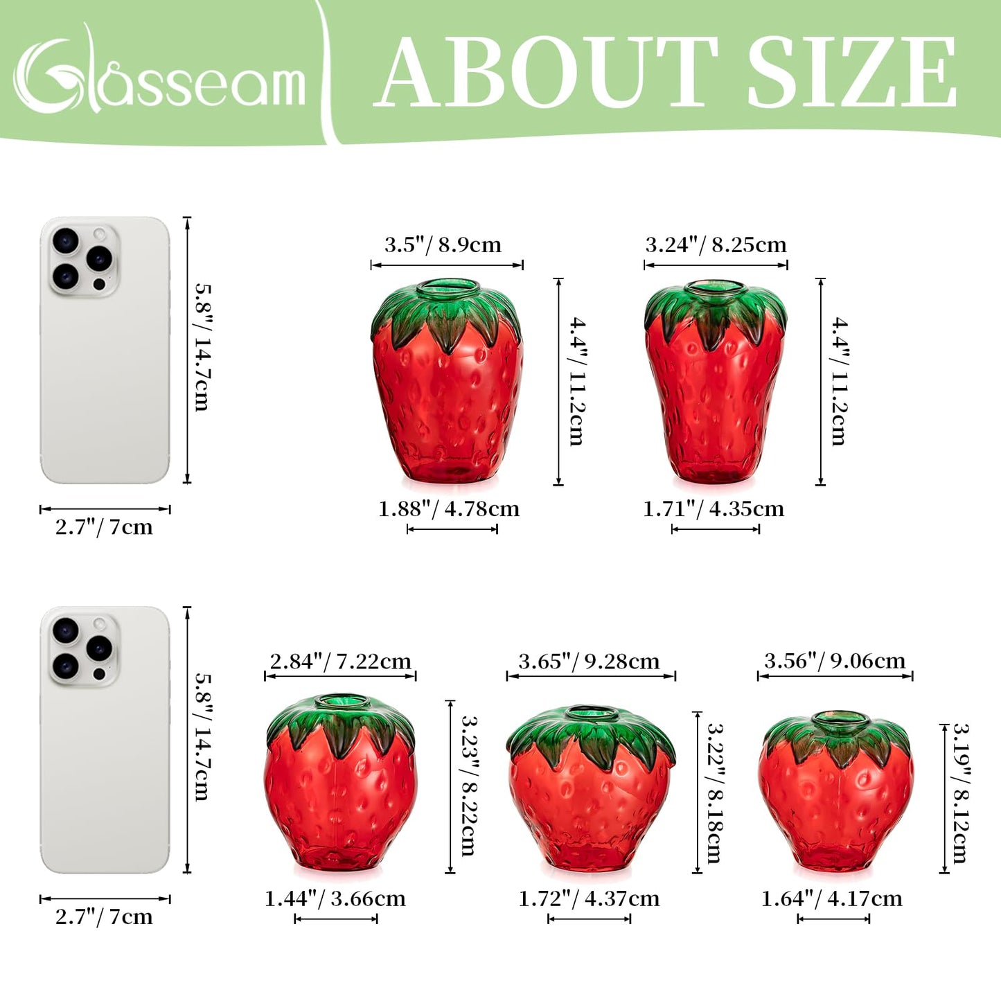 Glass Strawberry Propagation Vase Decor: Glasseam Cute mini vases Propagation Stations for Home - Unique 5Pcs Flower vase Set Terrarium Jar Gifts for Women Friends Mom Birthday Housewarming Holidays