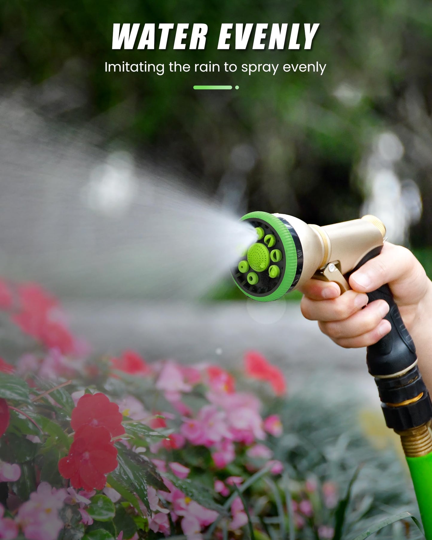 RAINPOINT Garden Hose Nozzle, Metal Hose Sprayer Nozzle With 9 Adjustable Spray Patterns, Heavy Duty Hose Sprayer for Watering Plants, Lawns, Car Wash, Pet Washing (Green)