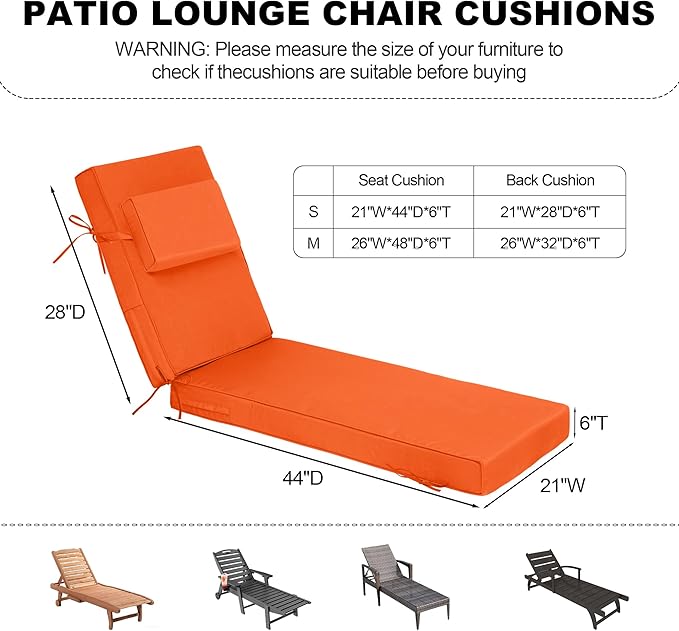 Chaise Lounge Cushions Outdoor 72x21x6 Inch, Fade Resistant 6'' Thicken Outdoor