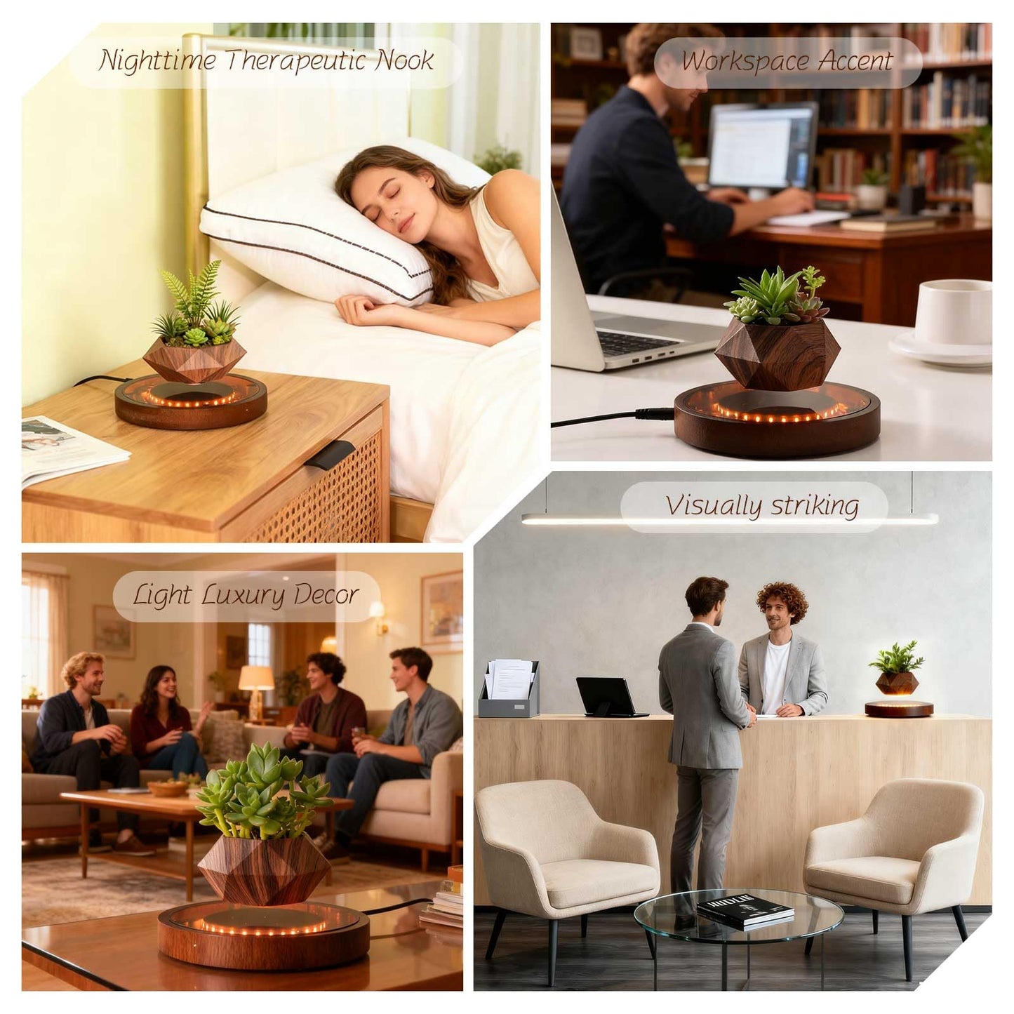 CENTRALEV Magnetic Levitating Plant Pot with LED Light, 360° Rotating Floating Planter for Succulents, Unique Gift for Christmas, Valentine's & Mother's Day, Modern Home Office Desk Decor