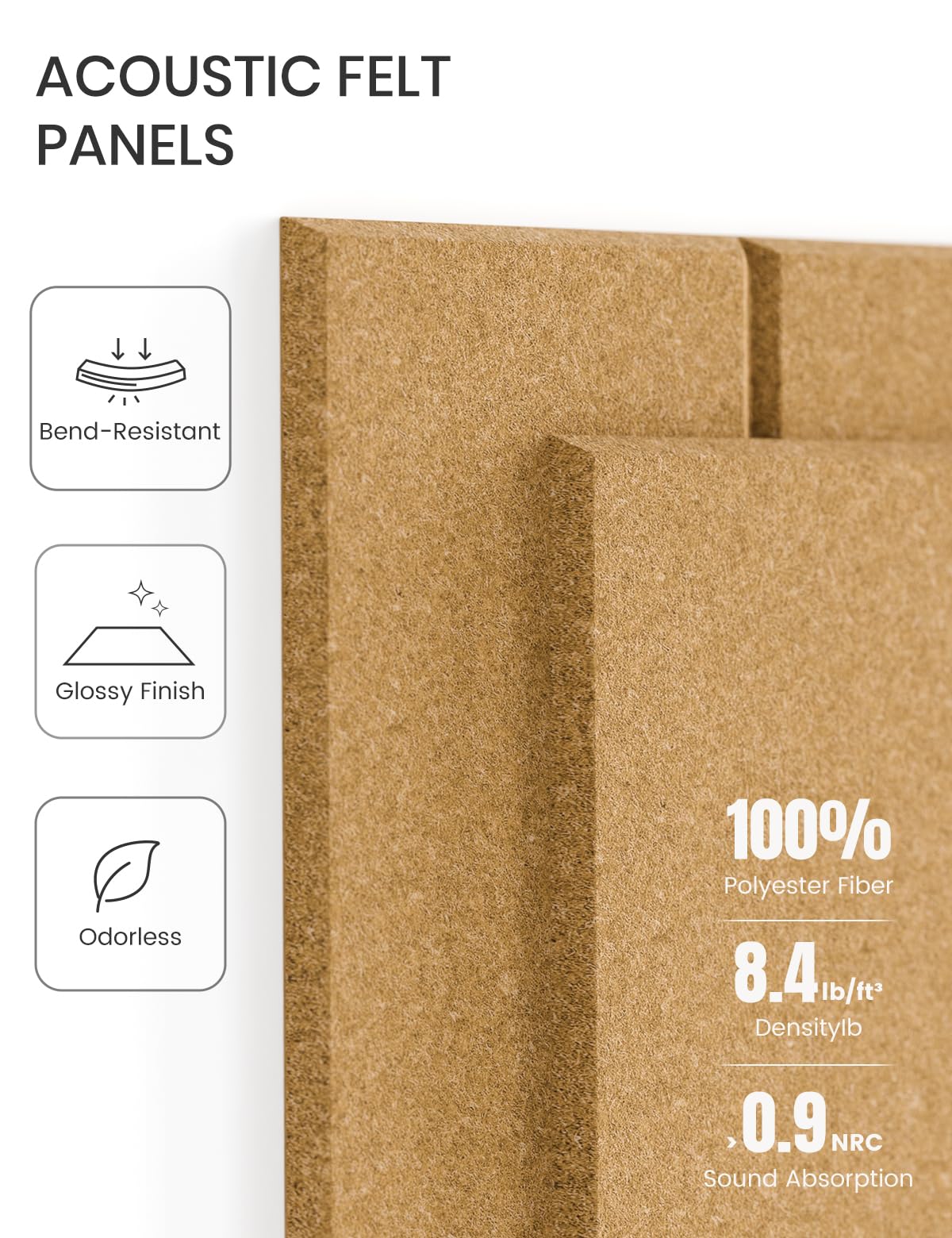 Felt Bulletin Board Tiles -28"x18" with 40 Adhesive Tabs, Cork Board Alternative for Office Decor, Push Pin Board Wall Organizer 6-Pack (Longan Tan)
