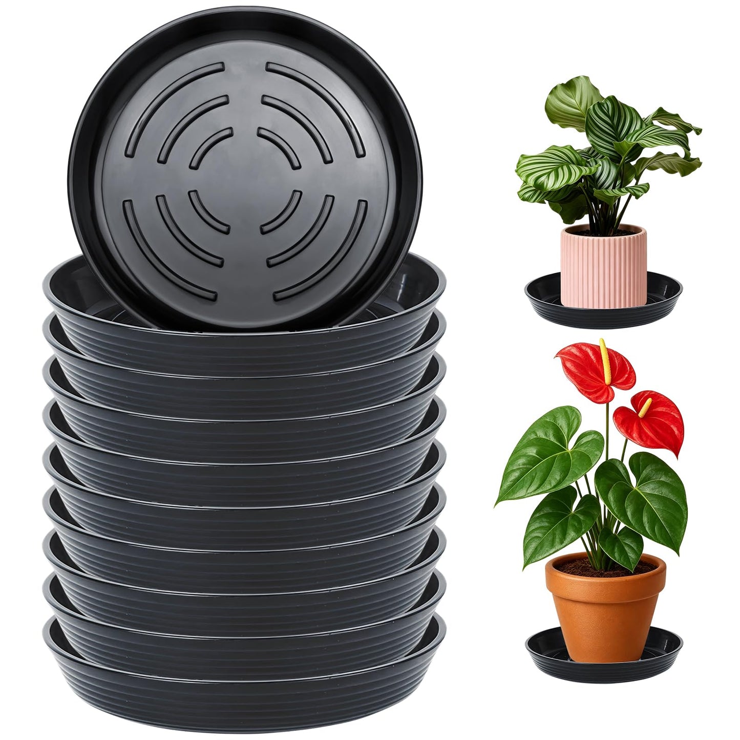 AKODENORA 10 Pack Plant Drip Trays, 9inch Heavy Duty Plastic Plant Saucer, Plant Pot Saucers Bulk, 1.5'' Deeper Plant Plates to Catch Water Durable Flower Pot Plant Saucer for Indoors Outdoor Use
