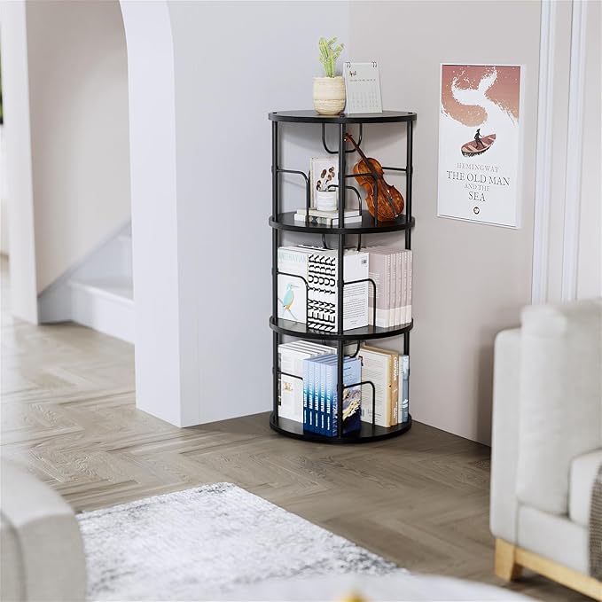 ALLSTAND Rotating Bookshelf, 3 Tier Round Revolving Bookcase