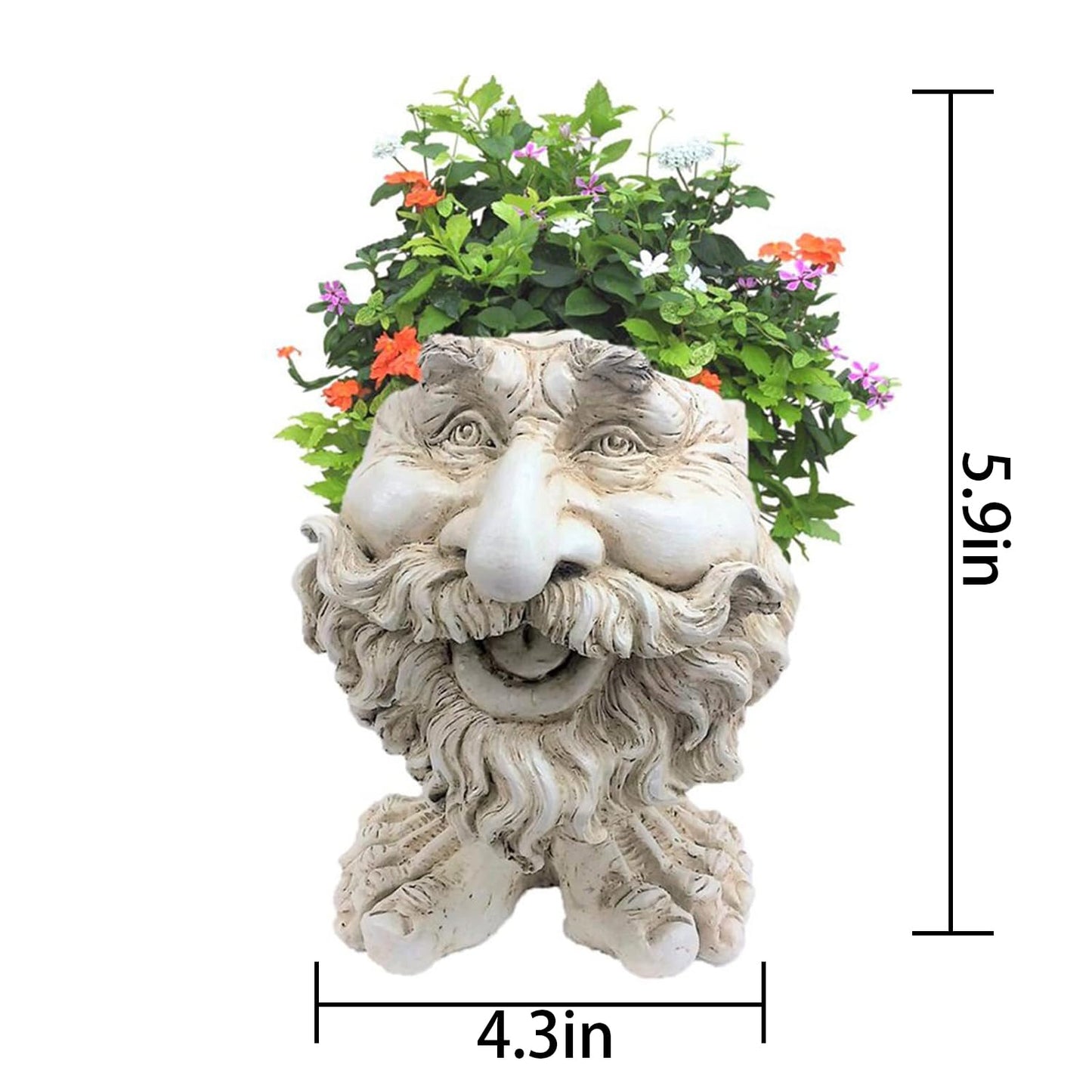 Sheremart Whimsical Face Planter - 6inch Funny Wizard Head Sculpted Pot (Antique White Resin), Unique Succulent Planter for Indoor/Outdoor Garden Decor (5#)