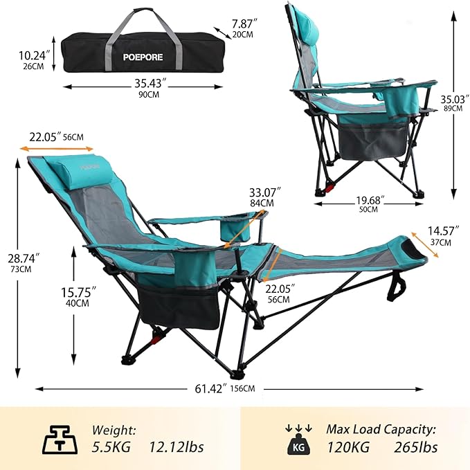 Reclining Camping Chair with Removable Footrest Lounge Chair with Headrest