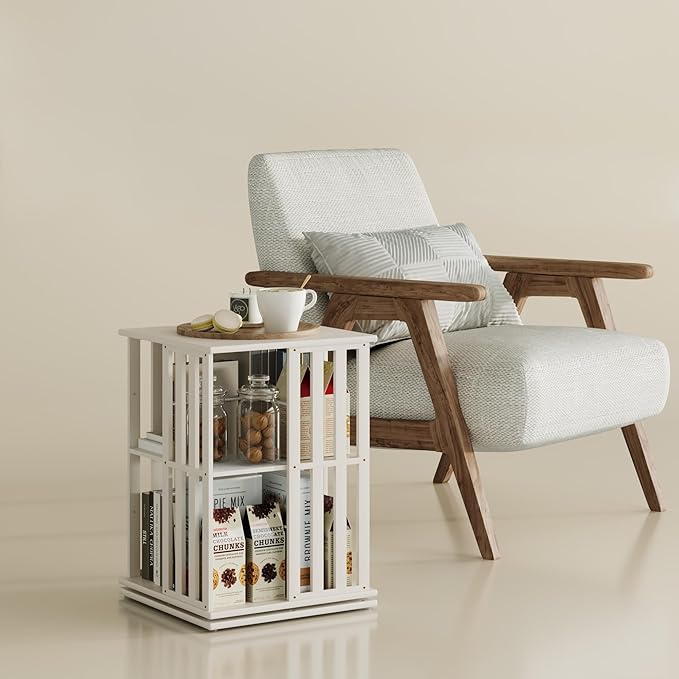 YOWOS Rotating Bookshelf Tower, 360° Display Spinning Bookcase, Bamboo
