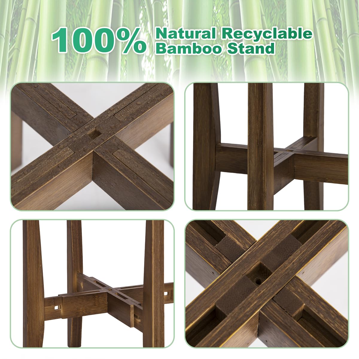 Rnined Plant Stand Indoor, Bamboo Plant Shelf, Adjustable Corner Plants Flower Holders Single Floor Plant Stand, Fits 8 to 12 Inches Pots,(Pot & Plant Not Included)(walnut)