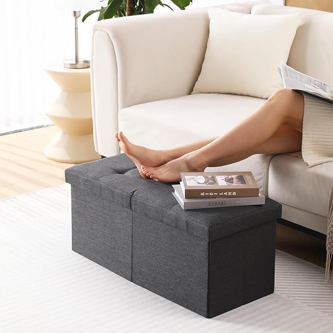 Storage Ottoman Bench Foldable Seat Footrest Shoe Bench End of Bed Storage