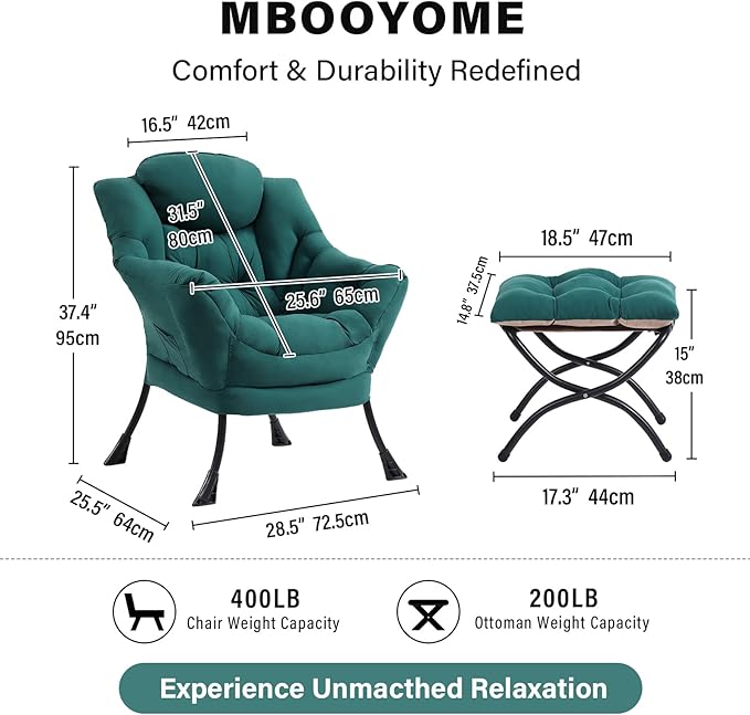 MBOOYOME Lazy Chair with Folding Ottoman, Modern Accent Armchair with Armrests
