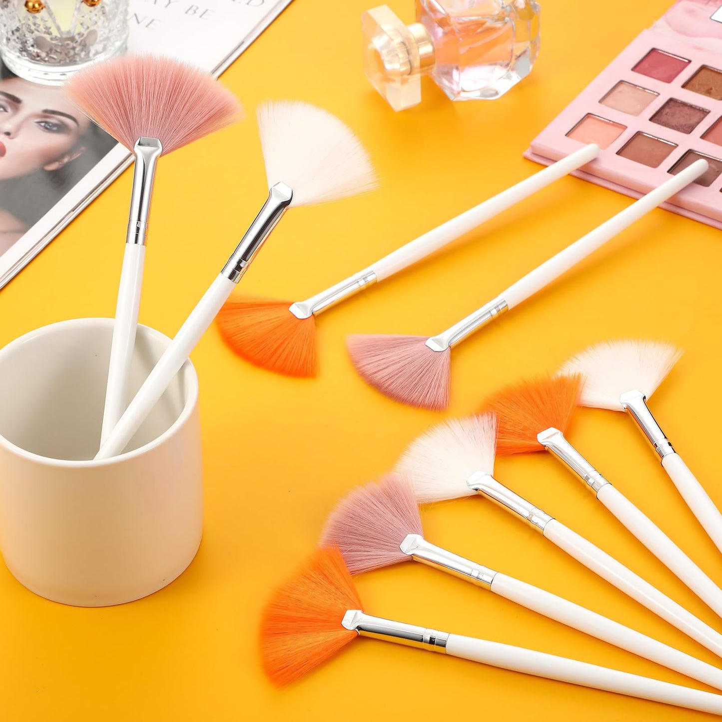 9 Pieces Facial Fan Mask Brushes, Soft Facial Applicator Brushes Tools for Peel Glycolic Makeup for Mud Cream(Champagne)