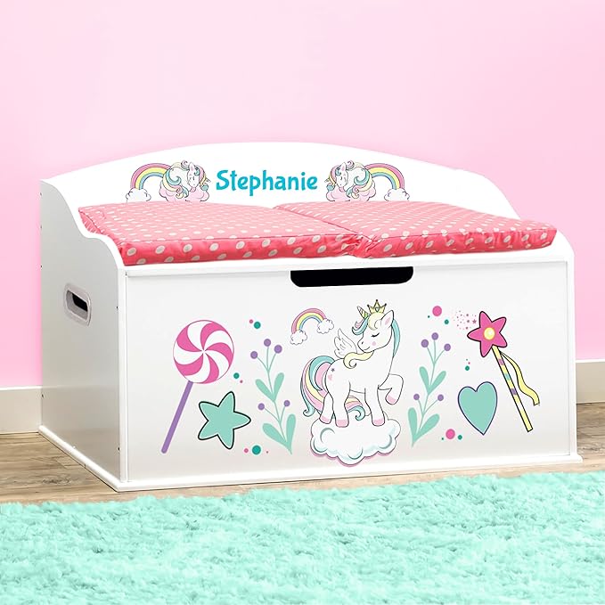 DIBSIES Personalized Creative Wonders Toy Box, Unicorns & Rainbows, 30 x 19.25