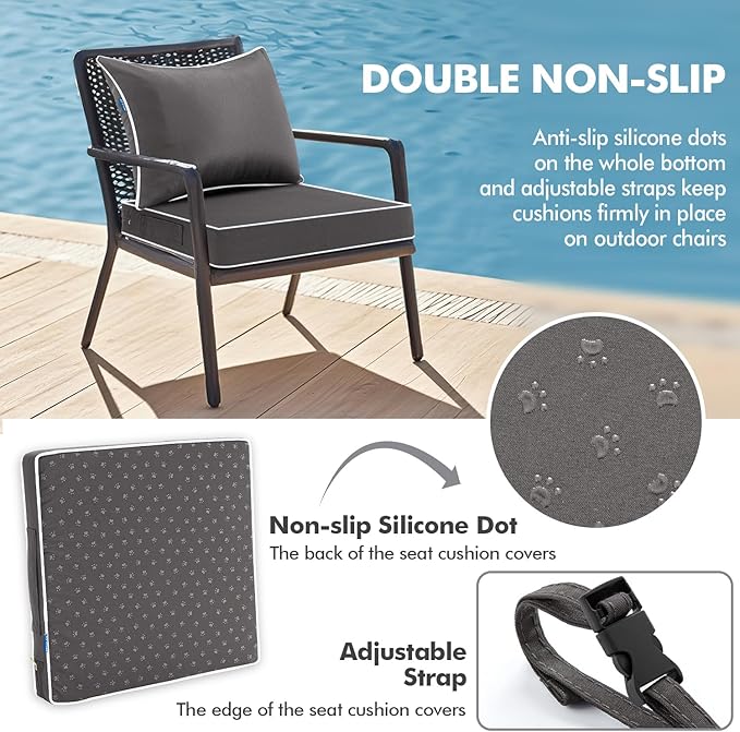 MIULEE Dark Grey Outdoor Seat Cushion 24x24 Inch Waterproof & 3 Year Fade