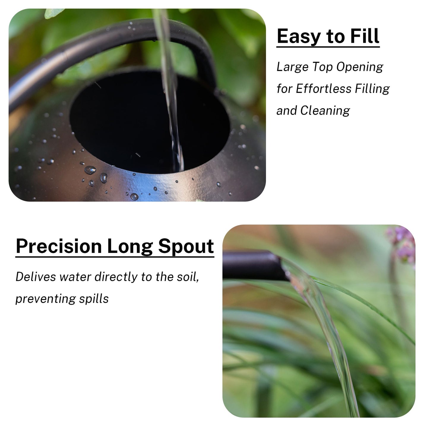 MOYEE Small Black Metal Long Spout Watering Can Outdoor Indoor Spray Bottle for Plants Hand Drawn Patterns,1/2 Gallon Plant Mister Durable Metal Structure Lawn Garden Watering Equipment
