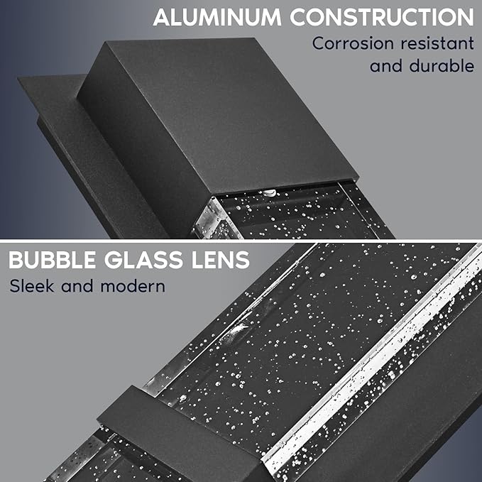 LUXRITE Modern LED Outdoor Wall Light, Seeded Bubble Glass Wall Sconce, 3CCT 3000K 4000K 5000K, 14 Inch, 12W, Black Aluminum, IP65 Waterproof, ETL, Exterior Porch Light, Front Door, Patio (2 Pack)