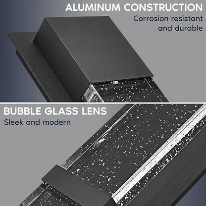 LUXRITE Modern LED Outdoor Wall Light, Seeded Bubble Glass Wall Sconce, 3CCT 3000K 4000K 5000K, 14 Inch, 12W, Black Aluminum, IP65 Waterproof, ETL, Exterior Porch Light, Front Door, Patio (2 Pack)