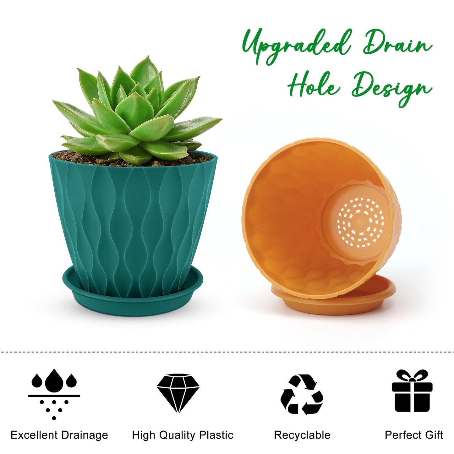 YNNICO 4 inch Plant Pots, 6 Pack Flower Pots Outdoor Indoor, Planters with Drainage Holes and Tray Saucers-Multicolor