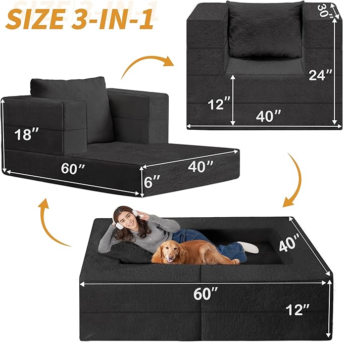 Futon Sofa Bed with Pillow, 3-in-1 Sleeper Sofa Bed with Removable Cover