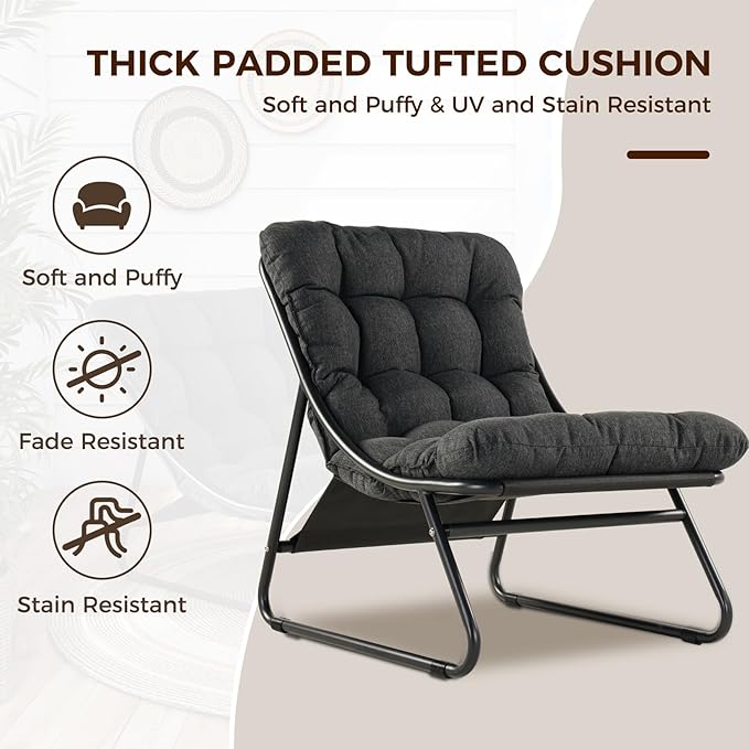 Grand patio Outdoor Chair with Ottoman, Comfy Lounge Chair with Puffy Cushion