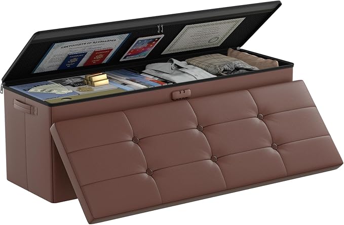 DocSafe Storage Ottoman Bench, Fireproof＆Waterproof Folding Bench