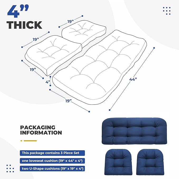DANGHOOGY Wicker Chair Cushions, Waterproof Outdoor Loveseat Cushions