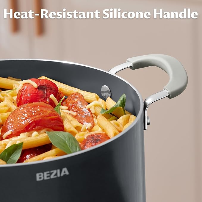 12 Quart Nonstick Stock Pot with Lid, BEZIA Ceramic Big Soup Pot for Holiday Feasts, Cooking Pot with Stay-Cool Silicone Handle, Easy Cleanup, Perfect for Large Gatherings, Gift Giving & Batch Cooking