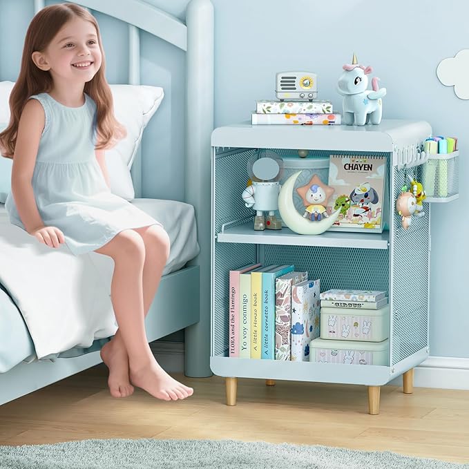 SYKIARIOL Kids Nightstand for Girls, Metal Bedside Table