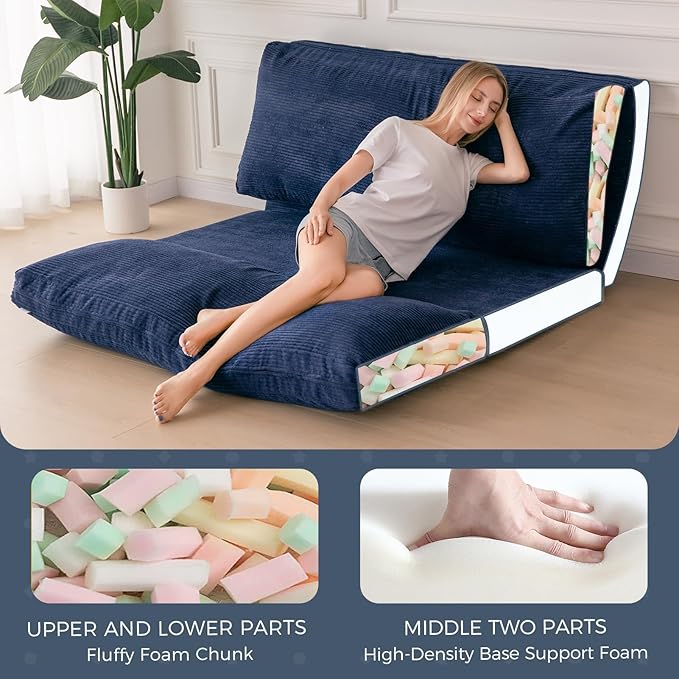 MAXYOYO Folding Sofa Bed, Extra Thick and Long Floor Sofa Convertible Sleeper