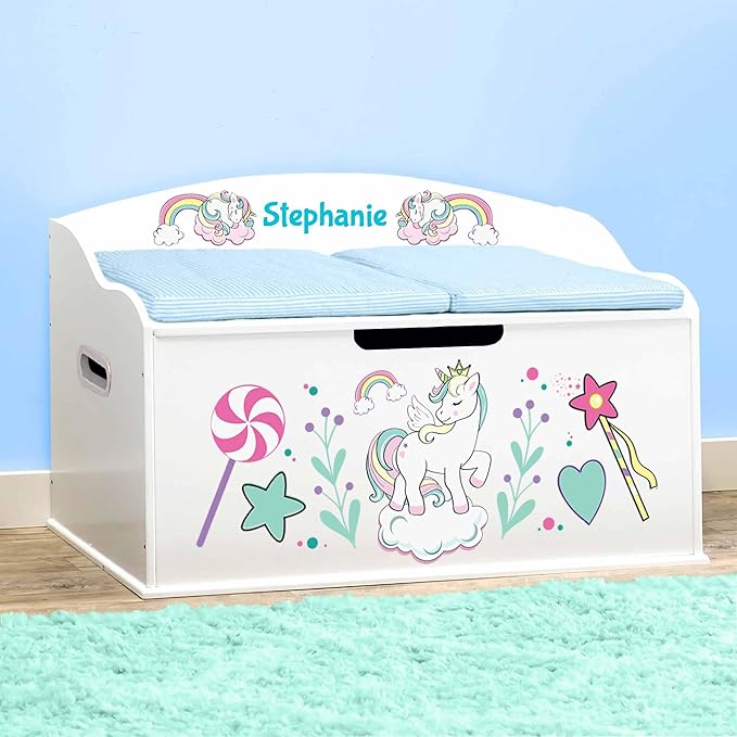 DIBSIES Personalized Creative Wonders Toy Box, Unicorns & Rainbows, 30 x 19.25