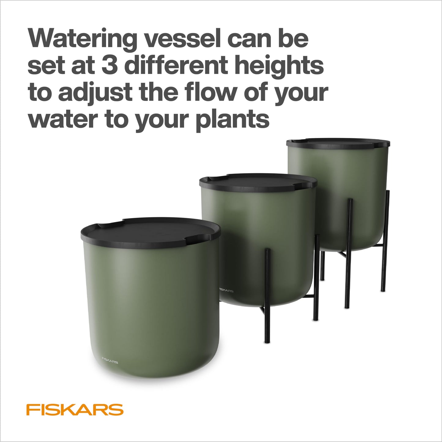 Fiskars LifeWell Watering System for Houseplants, Self-Watering Indoor Plant Stand with Siphon Action, Waters Up to 6 Plants, 33" Reach