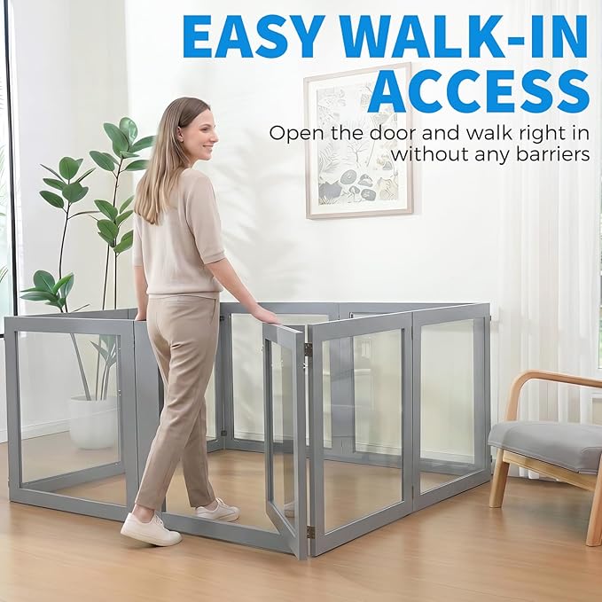 Heavy Duty Clear Acrylic Dog Playpen for Small/Medium Pets – 32" High Clear Pet Pen with Sturdy Metal Frame, Walk-in Kennel, Expandable Indoor & Outdoor Pet Play Yard (Grey, 2 Panel)