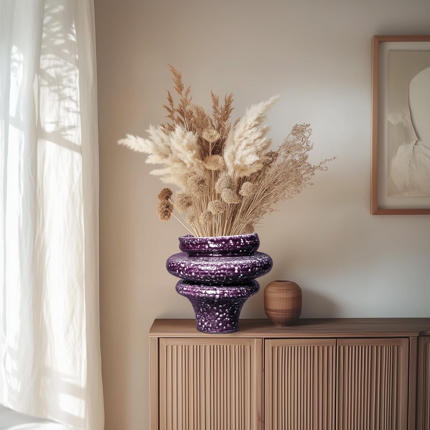 Teagas Ceramic Plant Pots - 11 Inch Ceramic Planters for Indoor Outdoor Plants, Large Unique Flower Pots with Drainage Hole, Decorative Planters, Home Decor, Plants Lover Gifts, Purple