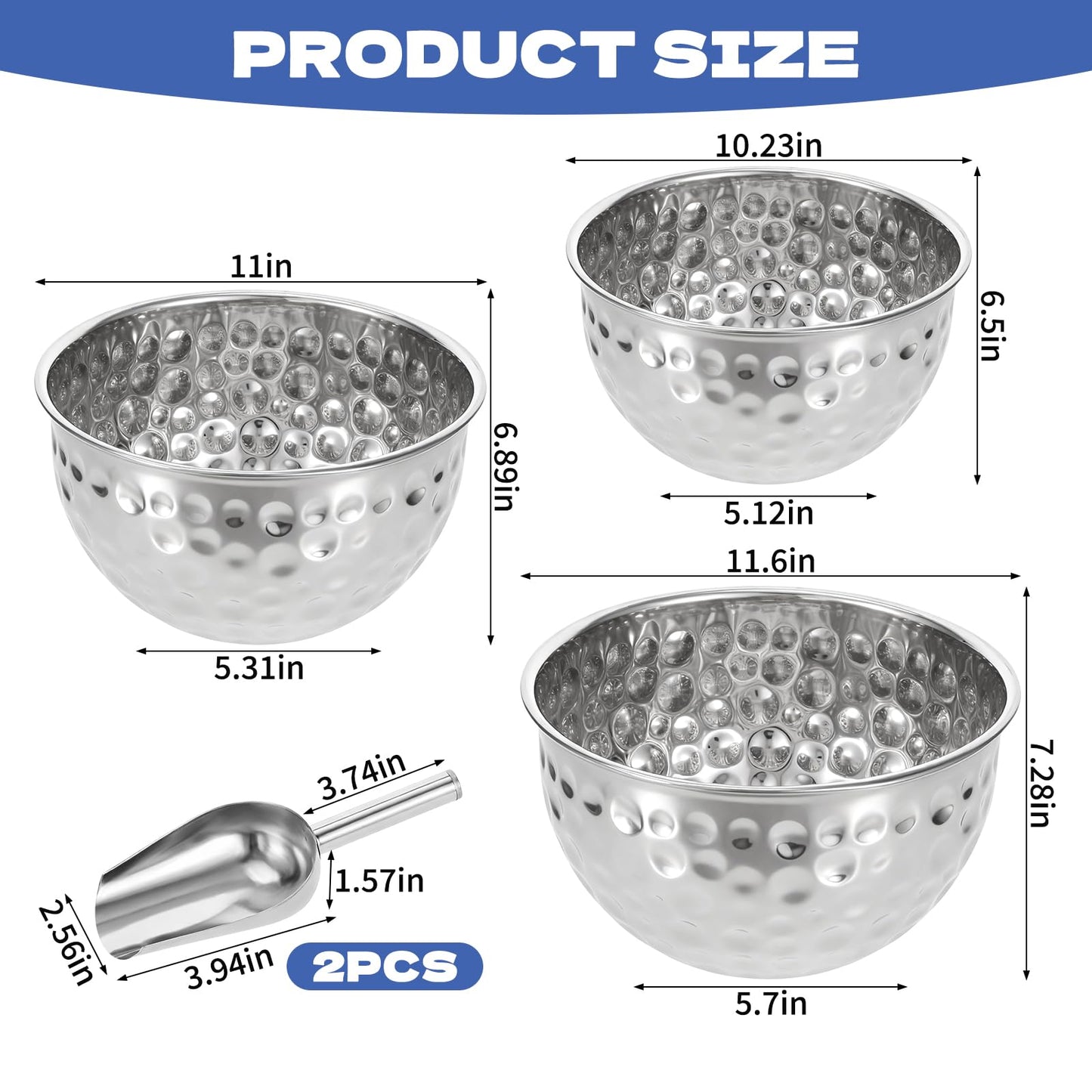 3 Pack Ice Bucket 4.6/6/7.5L Stainless Steel Beverage Tub with 2 Scoop Leak-Proof Wine Bucket Large Metal Ice Buckets for Parties Champagne Bucket for Cocktails Beer Juice, Dishwasher Safe