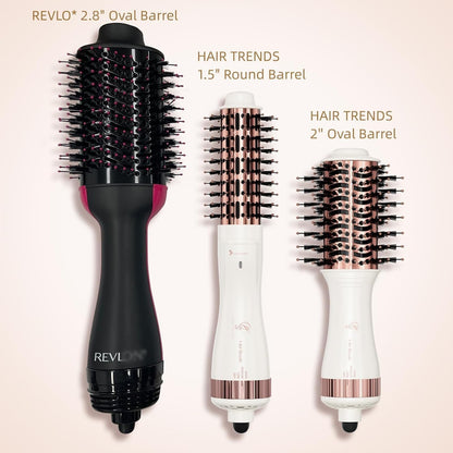 110-240V Travel Brush Hair Dryer, Small Hair Straightener Brush with European Plug Adapter for International Travel, 4 in 1 Hot Air Styler & Dryer for Drying Straightening Curling Volumizing