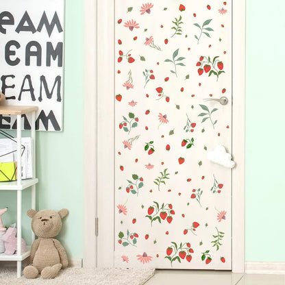 Strawberry Wall Decals Berry Fruit Wall Stickers Floral Leaf Fruits Leaves Stickers Cute Strawberries Wall Sticker Removable Berries Strawberry Decals for Nursery Girls Room Bedroom Decor