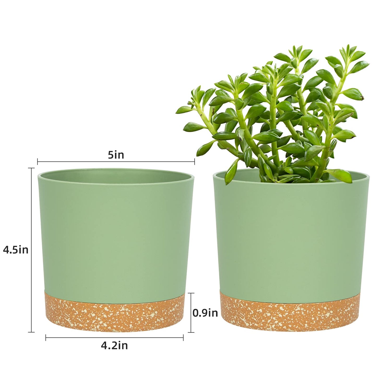 QCQHDU 5 inch Plant Pot, 2 Pack Planters for Indoor Plants with Drainage Holes & Saucer, Outdoor Flower Pots Home Garden Modern Decor