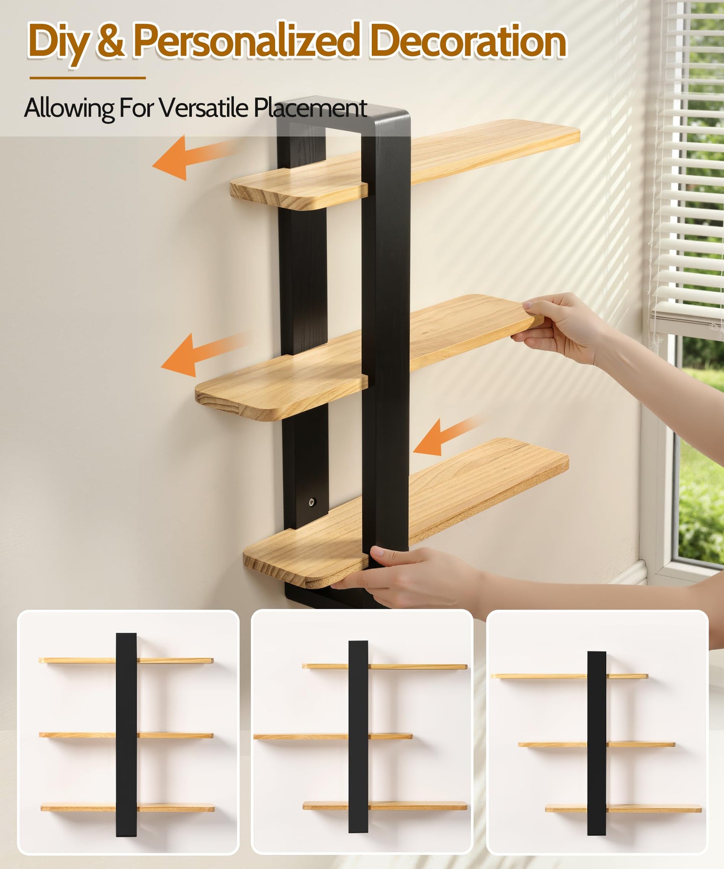 SUMGAR Floating Shelves for Wall Mounted Shelving Unit All Pine Wood 3 Tier Large Shelf for Bedroom Living Room Office Bathroom Home Decoration Storage Plant Photo Display Modern 20in