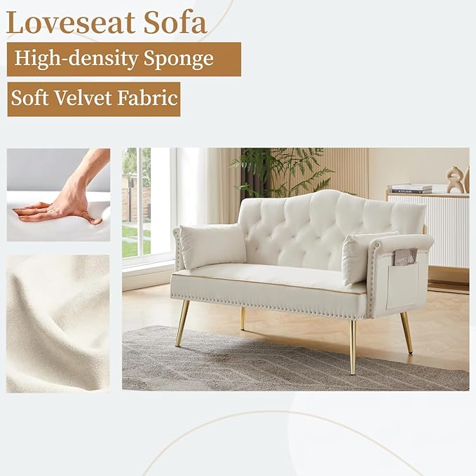 oaaktu Small Velvet Loveseat Sofa