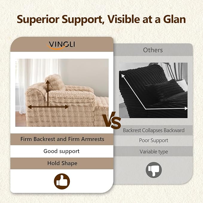 VINGLI Boneless Chaise Lounge Chair Indoor, 55.5" Deep Seat Sleeper Sofa Bed