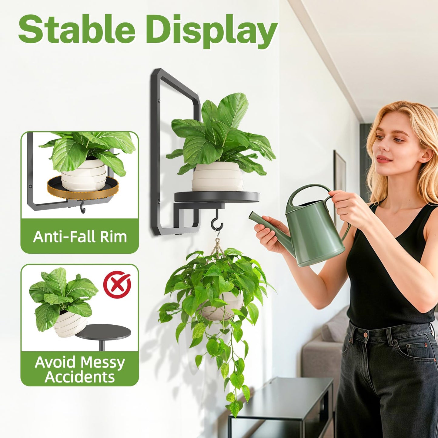 iDavosic.ly Wall Plant Picture Frame Holder Set of 3 with 3 Grow Light for Indoor, Metal Stand with Hanging Hooks, Space Saving Floating Flower Display Decor (Pots/Chains/Plants Not Included)