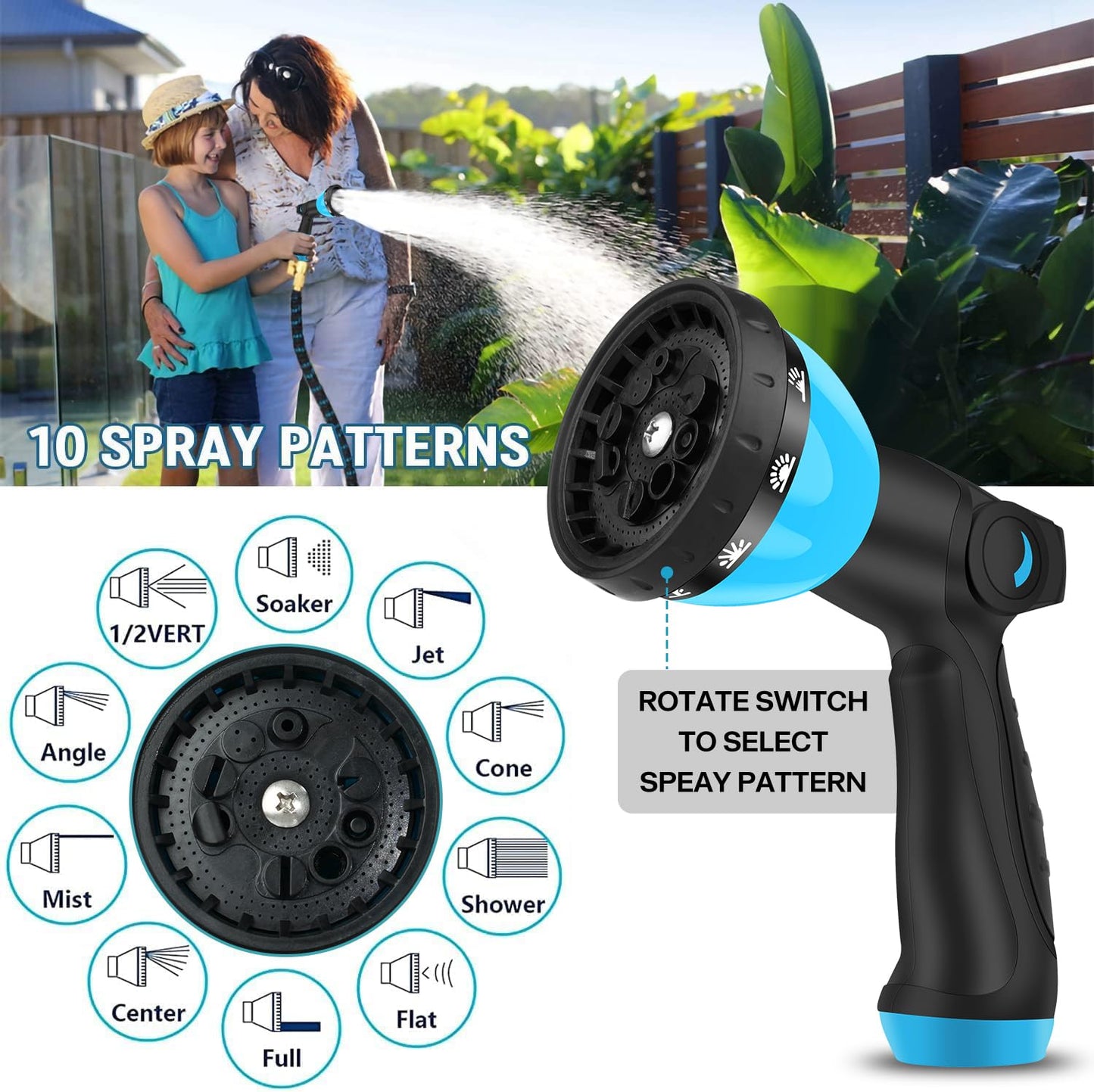 Expandable Garden Hose 50FT-Expanding Water Hose with Thumb-Controlled 10 Spray Nozzles&3750D Outer Fabric, Durable Collapsible Latex Core, Ultra Lightweight & Flexible