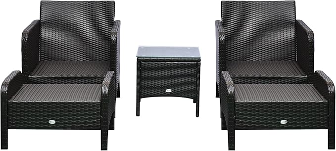 Outsunny 5 Pieces Rattan Wicker Lounge Chair Outdoor Patio Conversation Set