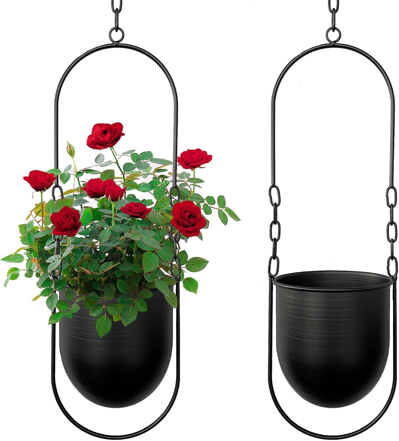 JUSUFU Metal Hanging Planters, 2pcs Black Hanging Planters for Indoor & Outdoor Plants, No Plant incld