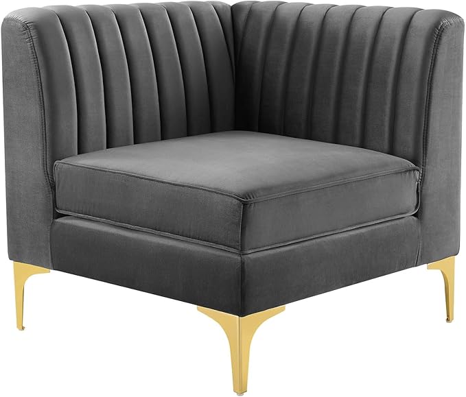 Modway EEI-3983-GRY Triumph Channel Tufted Performance Velvet Sectional Sofa
