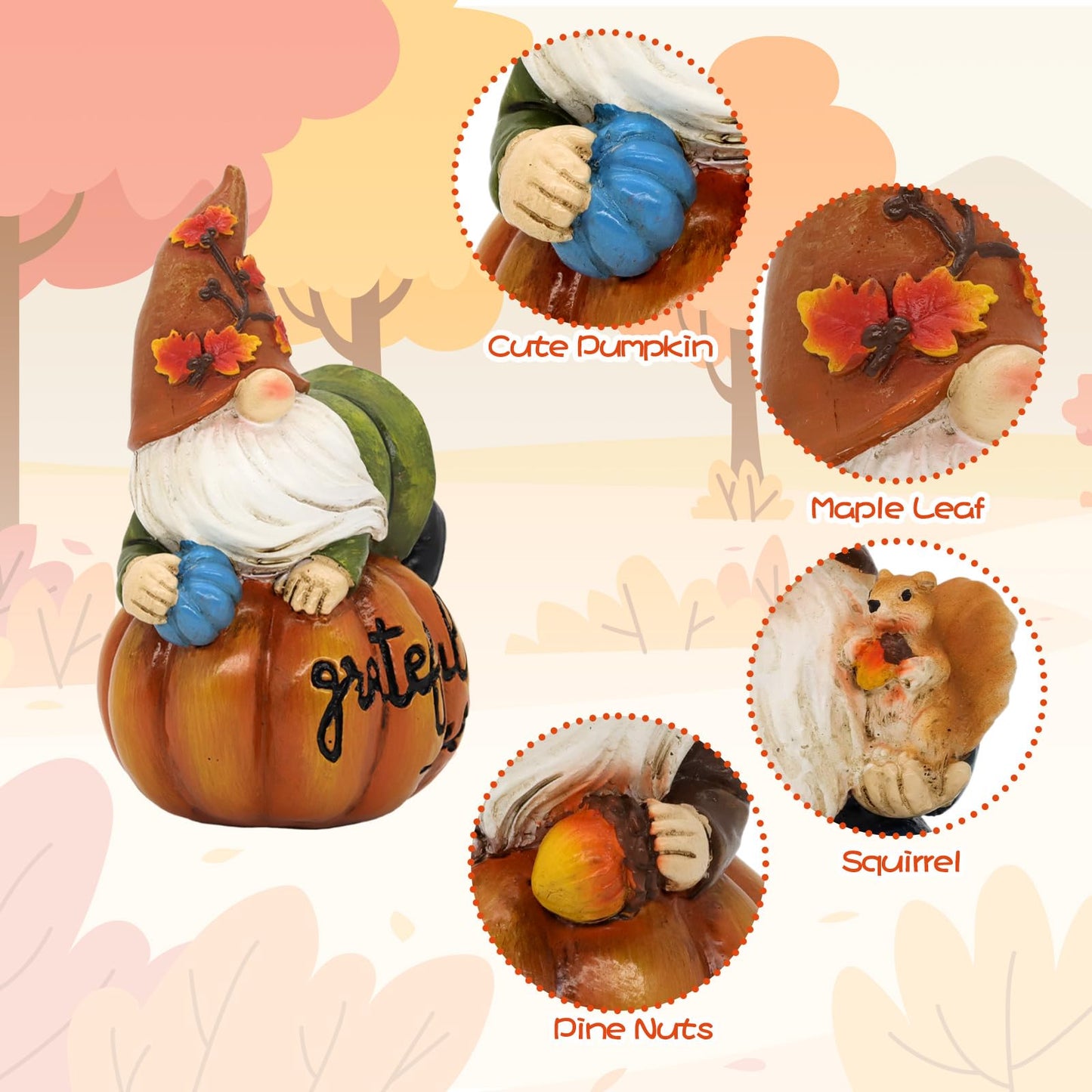KnomeKo Thanksgiving Gnomes Fall Decorations for Home, Fall Gnomes Resin Pumpkin Figurine Thanksgiving Table Decor, Autumn Garden Farmhouse Decor Fall Gifts