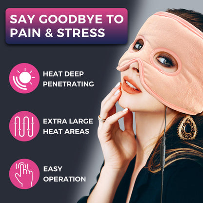 Moist Heat Sinus Pressure Relief Mask with 3 Heat Settings, Extra Large Face Heating Pad for Eyes, Sinusitis, Hormone Migraine, Tension Headache Relief Black