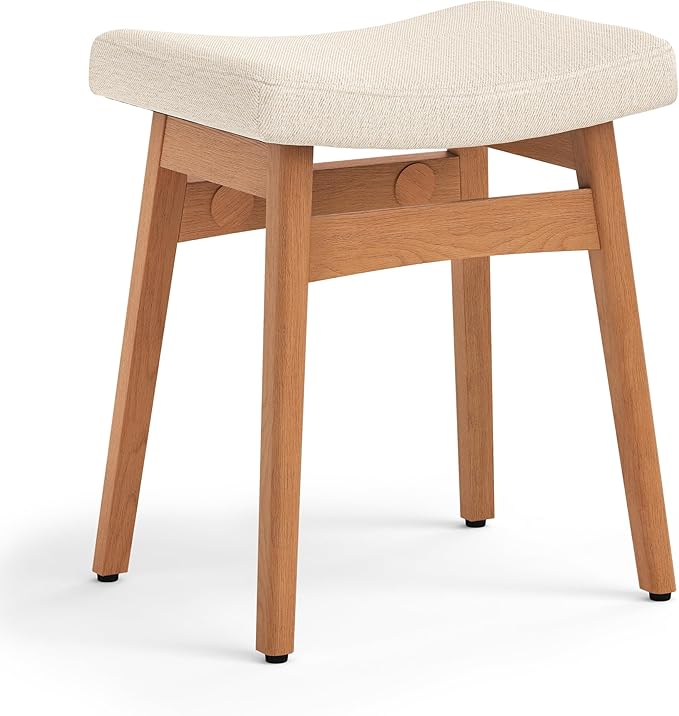 LUE BONA Solid Wood Vanity Bench Stool, 17.3" H Ergonomic Saddle Stool