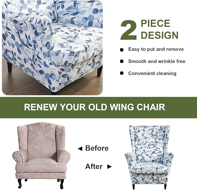 HAOYONG Wing Chair Slipcovers Printed Wingback Chair Covers 2 Pieces Wingback