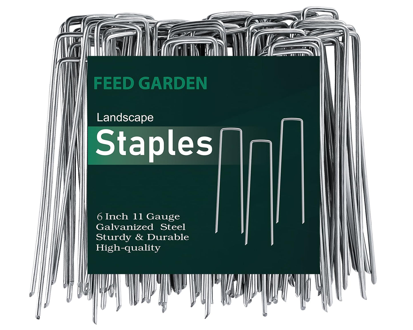 FEED GARDEN 6 Inch 500 Pack Galvanized Landscape Staples Plant Cover Pins 11 Gauge Tent Stakes Garden Stakes Landscaping Fabric SOD Pins Yard Spikes for Decoration Weed Barrier Fabric