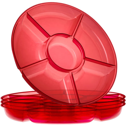 Plasticpro 6 Sectional Round Plastic Serving Tray/Platter (2, Red)